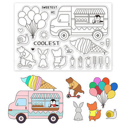 GLOBLELAND Summer Animals Theme Clear Stamps Ice Cream Truck Silicone Clear Stamp Seals for Cards Making DIY Scrapbooking Photo Journal Album Decor Craft DIY-WH0167-56-630-1