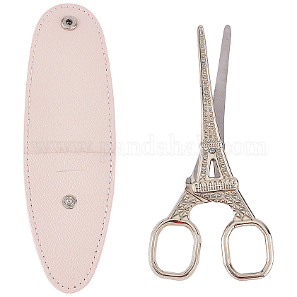 SUNNYCLUE 1Pcs 2 Styles Eiffel Tower Sewing Scissors Cover Stainless Steel Vintage Embroidery Scissors with Imitation Leather Sheath for Art Work Fabric Paper Cutting Craft Threading Household Daily TOOL-SC0001-36-1