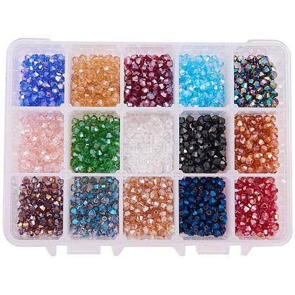 PandaHall About 1560 Pcs 15 Colors 4mm Faceted Bicone Rondelle Glass Beads Briolette Crystal Czech Spacer Beads for Jewelry Making EGLA-PH0003-03-1