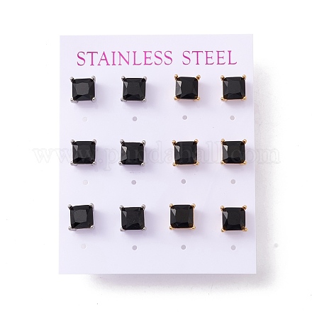 6 Pairs Tiny Cubic Zirconia Square Stud Earrings EJEW-G291-01A-M-1