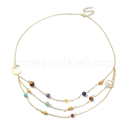Dreischichtige Halsketten mit Perlen aus natürlichen und synthetischen gemischten Edelsteinen NJEW-TA00091-1