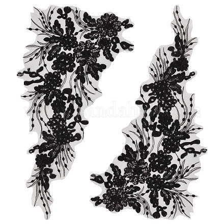 花柄ポリエステル刺繍レース アップリケ  縫製装飾品  diyの衣装アクセサリー  ブラック  450x245x1mm DIY-WH0308-278C-1