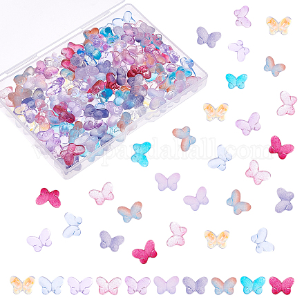 Dicosmetic 120 Stück 10 Farben Schmetterlingsglasperlen transparente Insektenperlen kleine Tierperlen kawaii Mittelbohrperle bunte Backfarbenperlen für handgefertigte DIY-Projekte GLAA-DC0001-06-1
