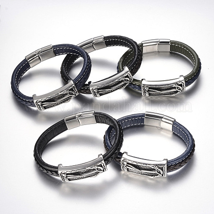 Bracelets de cordon en cuir tressé pour hommes BJEW-H559-06-1