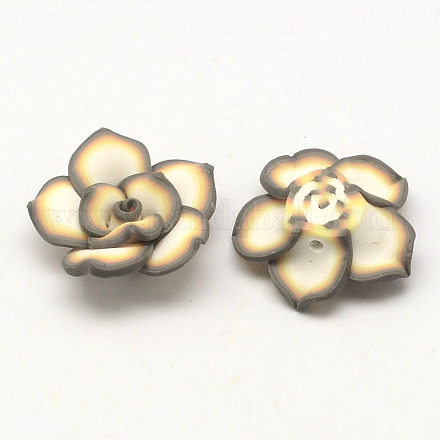 Handmade Polymer Clay 3D Flower Lotus Beads CLAY-Q203-25mm-06-1
