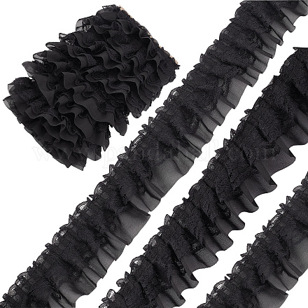 GORGECRAFT 11 Yards Black Double-Layer Pleated Chiffon Lace Trim 5cm Wide 2-Layer Gathered Ruffle Trim Edging Tulle Trimmings Fabric Ribbon for Home DIY Sewing Crafts Costume Pillowcase Embellishments OCOR-GF0002-14C-1