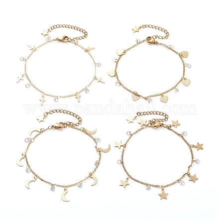 Brass Clear Cubic Zirconia Curb Charm Bracelets BJEW-JB06499-1