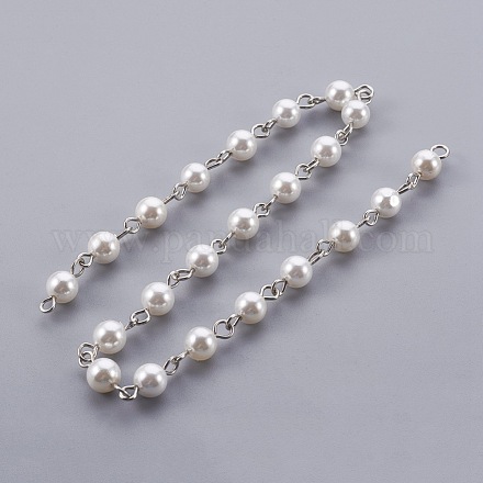 Cáscara hecha a mano con cuentas de perlas cadenas AJEW-JB00463-01-1