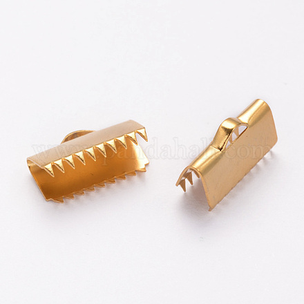イオンプレーティング（ip）304ステンレス鋼リボンカシメエンドパーツ  ゴールドカラー  9x15mm  穴：1.5mm STAS-K124-03G-1