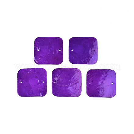 スプレー塗装カピスシェルペンダント  正方形  青紫色  43x43x1~2mm  穴：2mm SHEL-N026-174D-1
