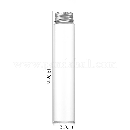 透明なガラスびんビーズコンテナ  アルミキャップ付きスクリュートップビーズ保チューブチューブ  コラム  銀  3.7x18cm  容量：150ml（5.07fl.oz） CON-WH0085-76J-01-1