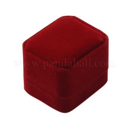 ベルベットのリングボックス  アクセサリー類のギフトボックス  プラスチック付き  長方形  暗赤色  60x50x47mm CBOX-G008-3B-1