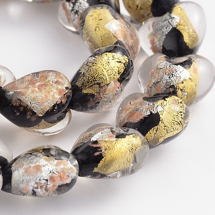 Handmade Gold Sand Lampwork Heart Beads Strands FOIL-F001-01E-1