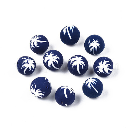 手作り樹脂粘土ビーズ  ココナッツの木と丸い  ミッドナイトブルー  9~10x9~10mm  穴：1.2mm CLAY-S092-64-1