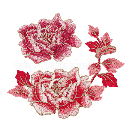 Nbeads 2Pcs 2 Style Peony Polyester Embroidery Sew on Clothing Patches PATC-NB0001-11D-1