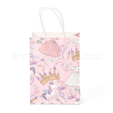 Rectangle avec des sacs-cadeaux en papier à motifs de château et de robe CARB-P008-B01-1