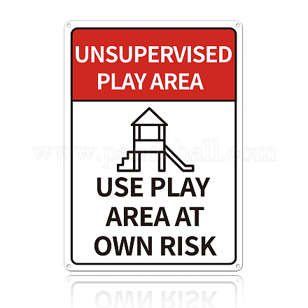 Globleland監視されていない遊び場の標識  10 x 12インチのUV保護および防水アルミニウム警告サイン  自己責任で遊び場を使用する反射サイン  レッド AJEW-WH0111-H18-1