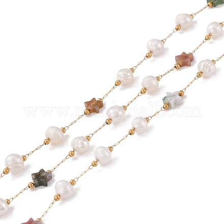 Cadenas de cuentas de perlas y estrellas de ágata india natural CHS-I018-01G-01-1