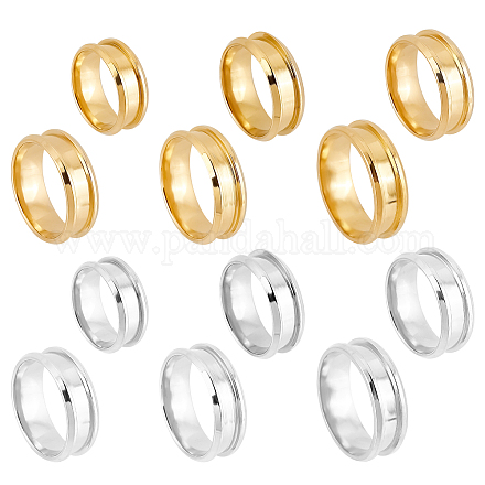 UNICRAFTALE 12pcs 2 Colors 6 Sizes Stainless Steel Grooved Finger Ring Metal Rings Wedding Rings Core Blank for Inlay Ring Jewelry Making Inner Diameter: 17~22mm STAS-UN0031-36-1