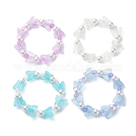 4Pcs 4 Color Acrylic Butterfly & Plastic Pearl Beaded Stretch Bracelets BJEW-JB08859-1