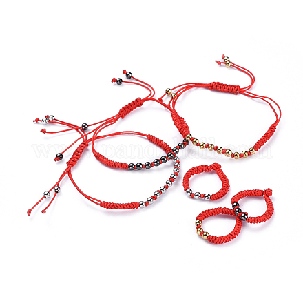 Bracelets de perle tressés en cordon de nylon réglable et ensembles de bagues SJEW-JS01029-1