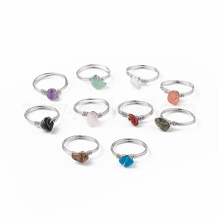 Natural Mixed Gemstone Chips Finger Ring RJEW-L082-03P-1