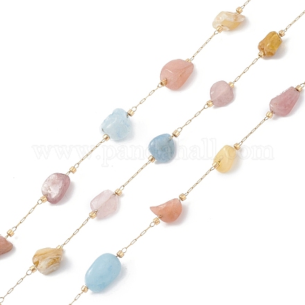 304 Stainless Steel Nuggets Natural Morganite Link Chains CHS-P016-49G-03-1