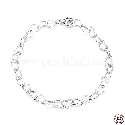Rhodium Plated 925 Sterling Silver Heart Link Chain Bracelets BJEW-I314-057B-P-1