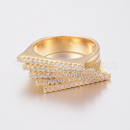 真鍮製マイクロパヴェキュービックジルコニア指輪指輪  サイズ6~9  ゴールドカラー  16~19mm RJEW-H122-13G-1