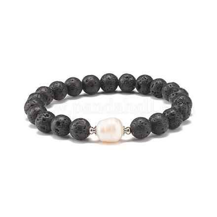 Bracelet extensible en perles naturelles et pierre de lave BJEW-JB07760-1
