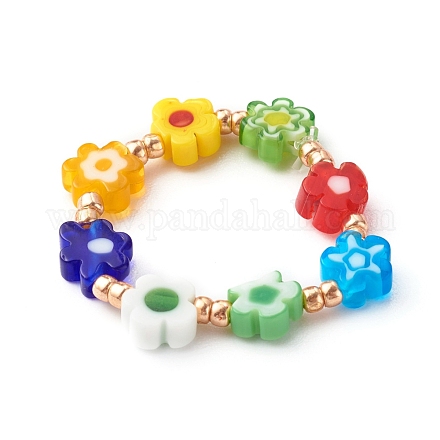 Handmade Millefiori Glass Beads Stretch Rings RJEW-JR00368-01-1