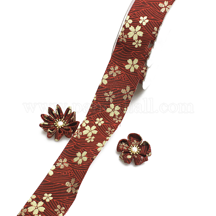 コットンリボン  波とゴールドトーンの花柄  服飾材料  暗赤色  1-5/8インチ（40mm）  約10ヤード/ロール HUDU-PW0001-138B-05-1