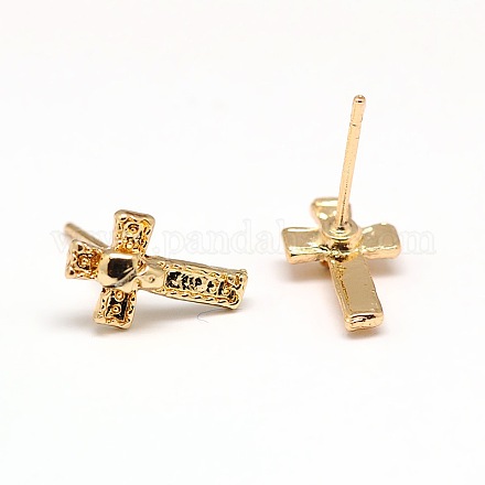 Alloy Cross with Skull Ear Studs EJEW-M022-58G-1