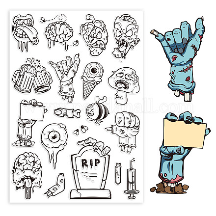 GLOBLELAND Halloween Cartoon Zombie Mushroom Tongue Clear Stamp Terror Elements Silicone Clear Stamp Seals for DIY Scrapbooking Journals Decorative Cards Making Photo Album Decorative DIY-WH0371-0034-1