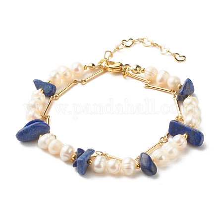 Bracelet double couche de lapis-lazuli naturel et de perles de nacre BJEW-TA00025-05-1