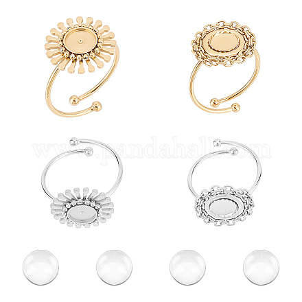 UNICRAFTALE 4 Sets 2 Colors Tray 6mm Blank Dome Ring Making Kit Flower Tray Cabochon Finger Ring 304 Stainless Steel Open Cuff Ring with Glass Cabochon Ring Bezel Setting for DIY Jewelry Making STAS-UN0041-67-1