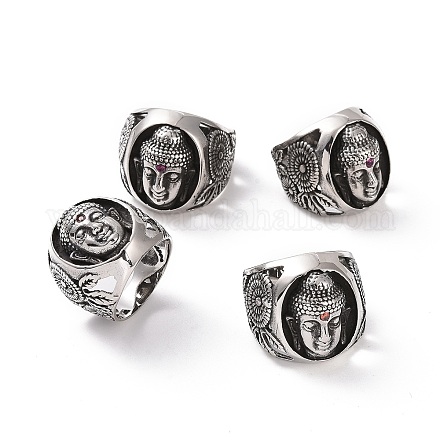 Personalized Retro Men's 316 Surgical Stainless Steel Micro Pave Cubic Zirconia Buddha Rings RJEW-F006-318-1