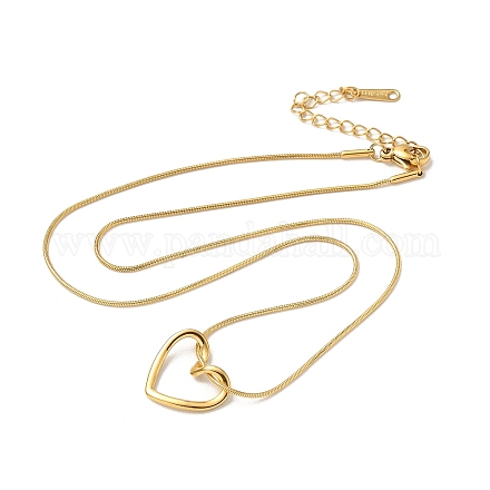 304 collier pendentif coeur en acier inoxydable avec chaînes serpent rondes NJEW-H024-07G-1