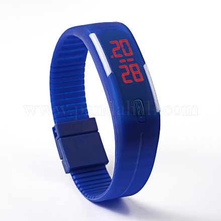 シリコン電子腕時計  LEDライトと磁気クラスプ付  ブルー  220x18x3mm  ウォッチヘッド：47x17x10mm  ウオッチフェス：42x13mm WACH-O009-03G-1