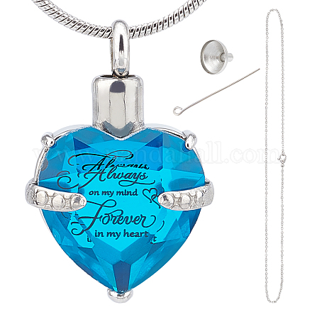 CREATCABIN Heart Cremation Urn Necklace for Ashes Birthstone Crystal Memorial Keepsake Pendant Always on My Mind Forever in My Heart Ash Holder Stainless Steel with Fill Kit(March-Deep Sky Blue) DIY-CN0001-82J-1