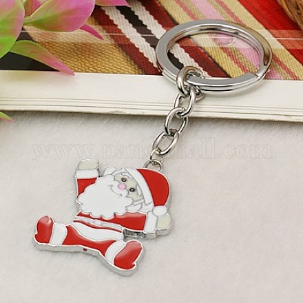Platinum Tone Alloy Enamel Christmas Santa Claus Keychain for Christmas X-KEYC-JKC0001-16-1