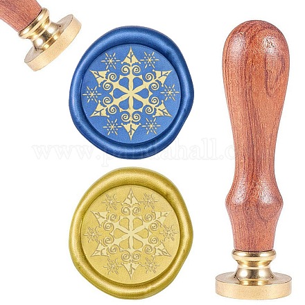 CRASPIRE Wax Seal Stamp Snowflake Vintage Wax Sealing Stamps Christmas Winter Retro 25mm Removable Brass Head Wooden Handle for Envelopes Invitations Wine Packages Greeting Cards Wedding AJEW-WH0100-550-1