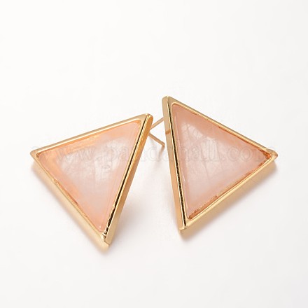 Triangolo in ottone rosa Orecchini di quarzo EJEW-O072-01B-1