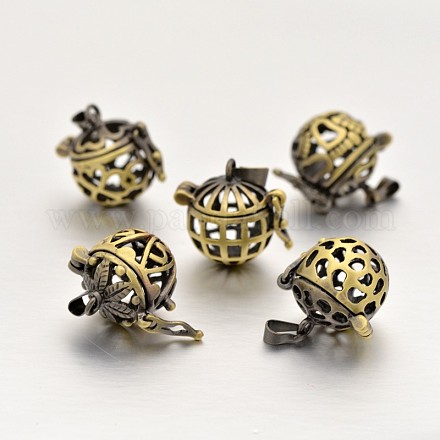 Mixed Styles Hollow Brass Round Cage Pendants KK-E644-21AB-RS-1