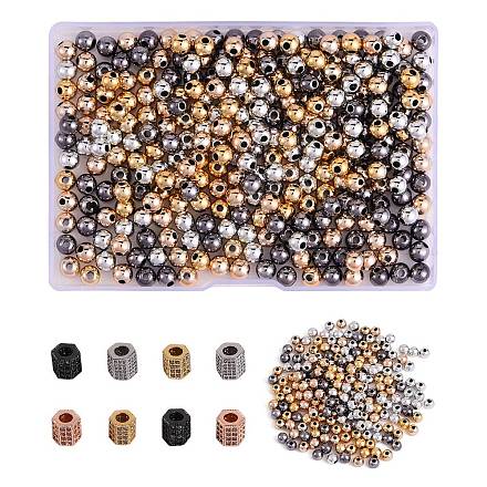 400 pz placcatura uv perline rotonde in plastica abs e 8 pz micro pavé di ottone perline europee con zirconi cubici CCB-SZ0001-11-1