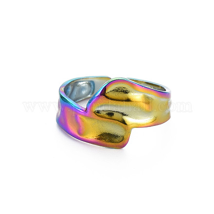 Цвет радуги 304 нержавеющая сталь нерегулярная широкая полоса открытое кольцо-манжета для женщин RJEW-N038-049M-1
