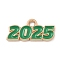 Alloy Enamel Pendants, Light Gold, Cadmium Free & Lead Free, Number 2025 Charm, Green, 9x18x1.5mm, Hole: 1.8mm