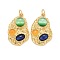 Rack Plating Cat Eye Pendants, with Brass Findings and Jump Rings, Cadmium Free & Lead Free & Nickle Free, Nuggets, Real 18K Gold Plated, 24x15.5x5mm, Hole: 3.6mm