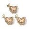 Brass Micro Pave Cubic Zirconia Pendants, Bowknot, with Glass & Loop, Long-Lasting, Lead Free & Cadmium Free, with Glitter Powder, Faceted, Light Salmon, Real 18K Gold Plated, 10.5x15.5x4.5mm, Hole: 3mm