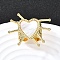 Brass Cuff Rings for Women, with Natural Shell, Rack Plating, Long-Lasting Plated, Lead Free & Cadmium Free, Real 18K Gold Plated, Heart, US Size 8 1/2(18.5mm)